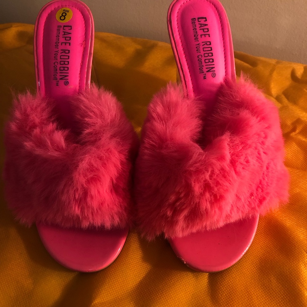 Pink fur heels